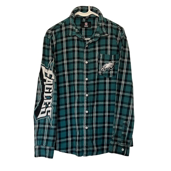 NFL Shirts Nfl Team Apparel Philadelphia Eagles Mens L Green Plaid Cotton Flannel Shirt
